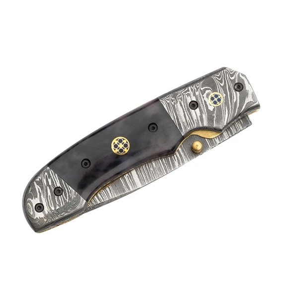 ARTS-Nature Damast Taschenmesser Klappmesser Olive-black 5 ARTS-Nature Damast Taschenmesser Klappmesser Olive-black – Bild 3