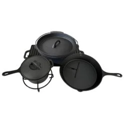 ARTS-Nature Dutch Oven Set 7-teilig Gusseisernes Grillset Mit Holzkiste