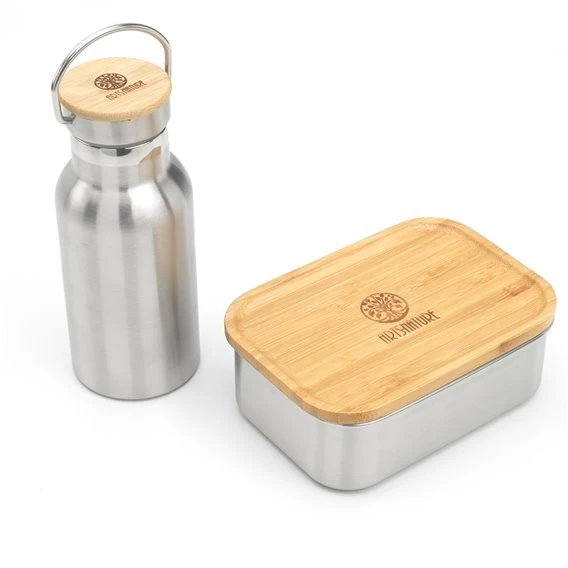 Arts-Nature Lunchbox Set Mit Trinkflasche Aus Edelstahl Mit Holzdeckel 3 Arts-Nature Lunchbox Set Mit Trinkflasche Aus Edelstahl Mit Holzdeckel