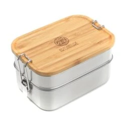 ARTS-Nature Vesper Edelstahldose 1340ml 2 Fächer Brotdose Mit Bambusdeckel
