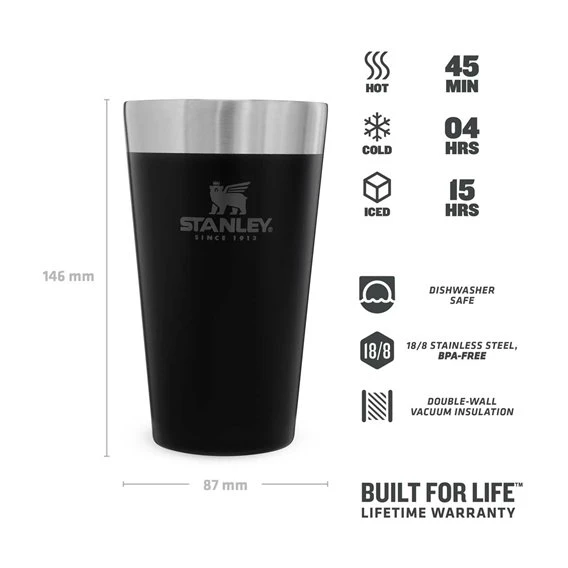 Stanley Adventure Vacuum Pint 470ml Thermobecher Edelstahl Becher Schwarz 4 Stanley Adventure Vacuum Pint 470ml Thermobecher Edelstahl Becher Schwarz – Bild 2